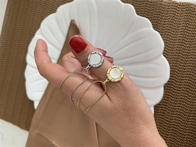 Çelik Küp İtalyan Zincir Ezme Daire Taşlı  Kolye