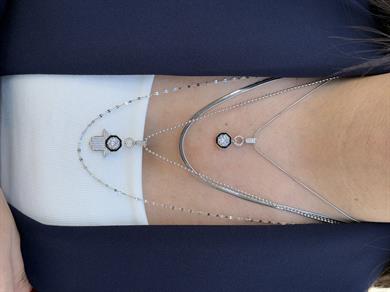 Çelik Topçuk Zincir Zirkon Taşlı Fatma Ana Eli Kolye Çağla Kolye Kombini Gümüş