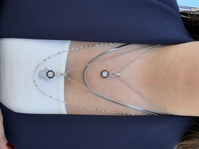 Çelik Topçuk Zincir Zirkon Taşlı Fatma Ana Eli Kolye Çağla Kolye Kombini Gümüş