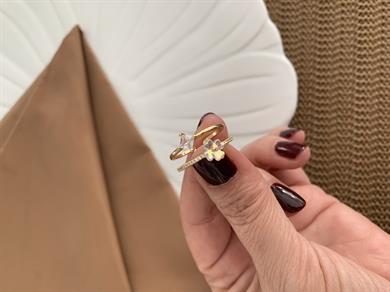 Özel Seri Baget Kare Taşlı Çiçek Yüzük