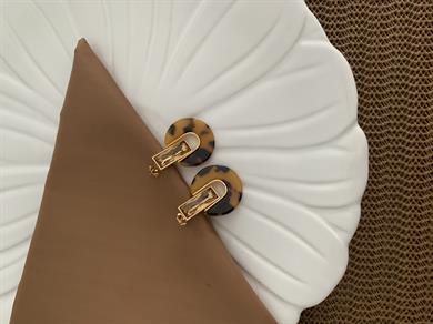 Özel Seri Bal Baget Taşlı Leopar Tasarım Küpe