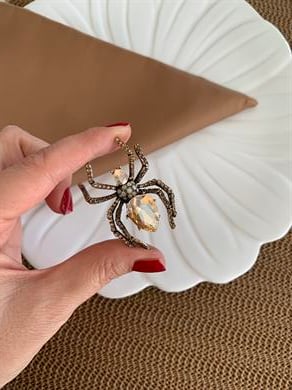 Özel Seri Damla Baget Taşlı Örümcek Figürlü Broş