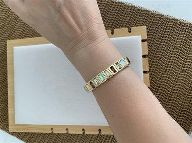 Özel Seri Dikdörtgen Renkli Baget Tek Taşlı Lastik Bilezik