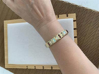 Özel Seri Dikdörtgen Renkli Baget Tek Taşlı Lastik Bilezik