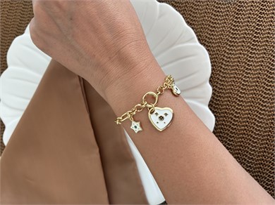 Özel Seri Gold Ataç Zincirli Sdf Yıldız Kalp Charm Tasarım Bileklik