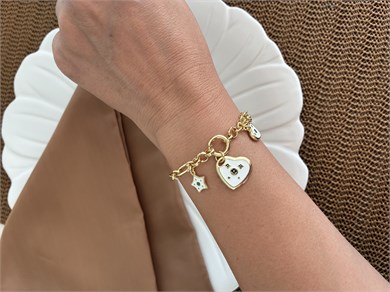 Özel Seri Gold Ataç Zincirli Sdf Yıldız Kalp Charm Tasarım Bileklik