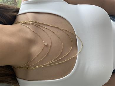 Özel Seri Gold Beş Sıra Çubuk Zincirli Yıldız Tasarım Kolye 