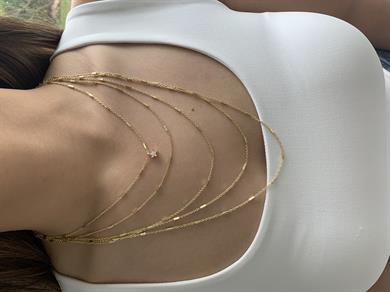 Özel Seri Gold Beş Sıra Çubuk Zincirli Yıldız Tasarım Kolye 