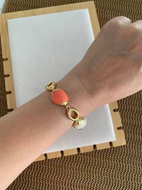 Özel Seri Gold Damla Renkli Taş Sıralı Tasarım Bileklik