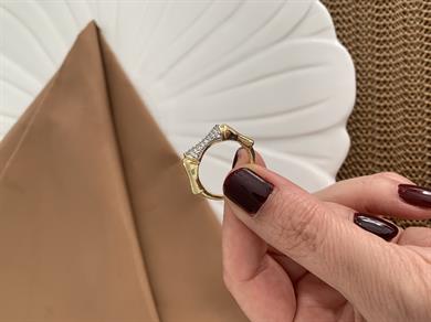 Özel Seri Gold Gümüş Zirkon Taşlı Boğumlu Yüzük