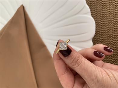 Özel Seri Gold Gümüş Zirkon Taşlı Yonca Yüzük
