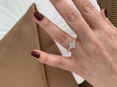 Özel Seri Gold Gümüş Zirkon Taşlı Yonca Yüzük