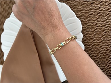 Özel Seri Gold İç İçe Geçme Zincir Biyeli Nazar Mineli Dümen Uçlu Bileklik