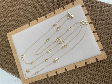 Özel Seri Gold İki Kere Dolanabilen Düğme Sıralı Kilit Uçlu Kolye 