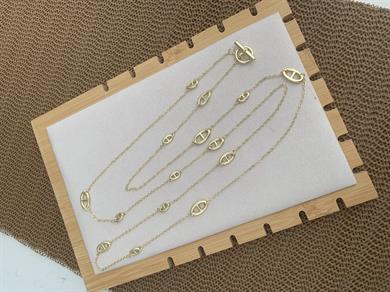 Özel Seri Gold İki Kere Dolanabilen Düğme Sıralı Kilit Uçlu Kolye 