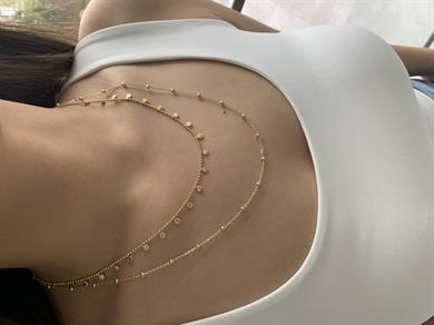Özel Seri Gold İki Sıra Topçuklu Ezme Daire Zincirli Tasarım Kolye 