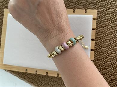 Özel Seri Gold İkili Biye Detaylı Üç Renk Tasarım Bileklik