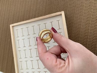 Özel Seri 2 Cm Gold İthal Kaplama Bombeli Plaka Halka Küpe