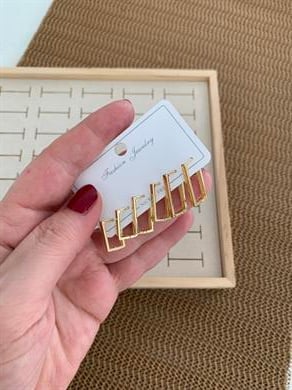 Özel Seri Gold İthal Kaplama Dikdörtgen 6 LI Set Halka Küpe