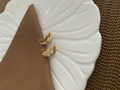 Özel Seri Gold Kıvrımlı Beyaz Mineli Tasarım Küpe