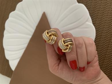 Özel Seri Gold Küçük Kıvrımlı Beyaz Kahve Mineli Tasarım Küpe