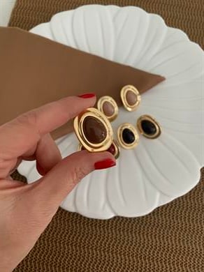 Özel Seri Gold Mineli Oval Tasarım Küpe
