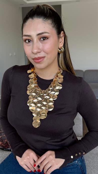 Özel Seri Gold Orjinal Marka Pırıltılı Şelale Plaka Tasarım Kolye 