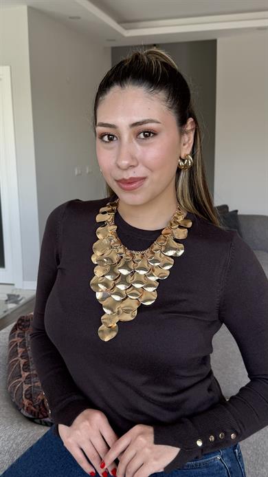 Özel Seri Gold Orjinal Marka Pırıltılı Şelale Plaka Tasarım Kolye 