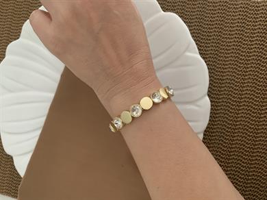 Özel Seri Gold Plaka Daire Tek Taşlı Lastik Bilezik