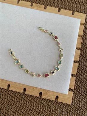 Özel Seri Gold Renkli Taş Sıralı Tasarım Bileklik