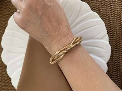 Özel Seri Gold Üç Sıra Boru Tel Kıvrımlı Bileklik