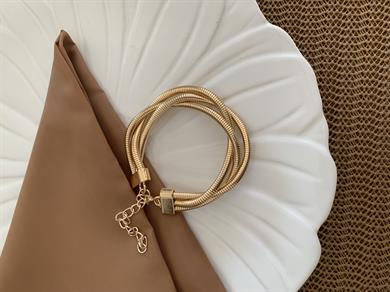 Özel Seri Gold Üç Sıra Boru Tel Kıvrımlı Bileklik