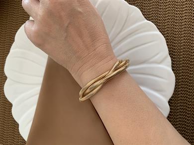 Özel Seri Gold Üç Sıra Boru Tel Kıvrımlı Bileklik