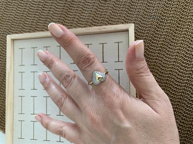 Özel Seri Gold Zirkon Gümüş Taşlı Kalp Yüzük