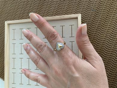 Özel Seri Gold Zirkon Gümüş Taşlı Kalp Yüzük