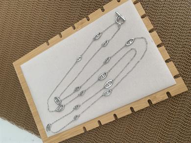 Özel Seri Gümüş İki Kere Dolanabilen Düğme Sıralı Kilit Uçlu Kolye 