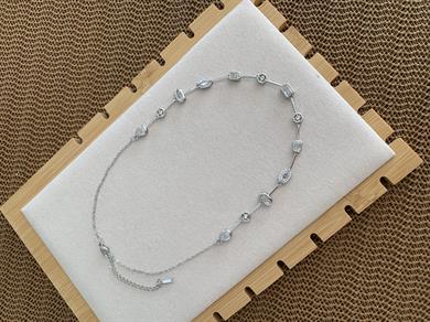 Özel Seri Gümüş Zirkon Taşlı Damla Kare Sıralı Kolye 