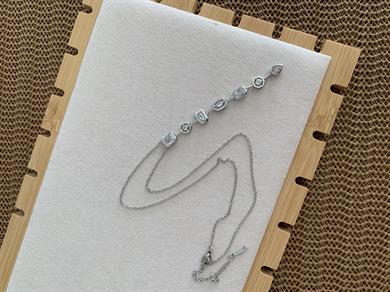 Özel Seri Gümüş Zirkon Taşlı Damla Kare Sıralı Y Kolye 