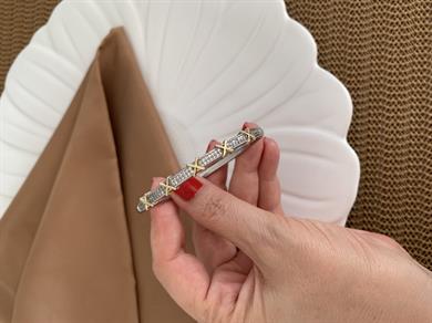 Özel Seri Gümüş Zirkon Taşlı X Sıralı Kelepçe