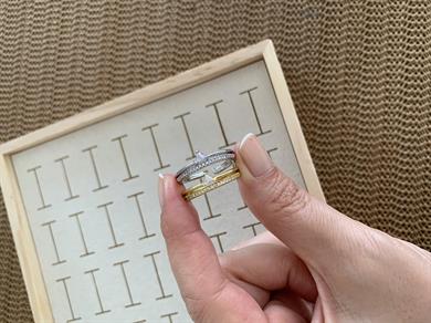 Özel Seri İkili Zirkon Taş Baget Üçgen Tek Taş Yüzük