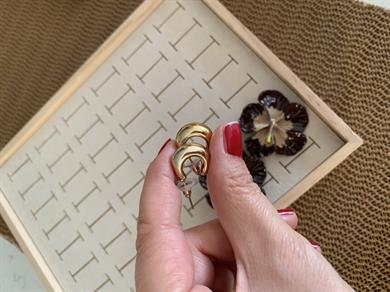 Özel Seri Orj Marka İkili Bombeli Ay Kahverengi Çiçek Küpe