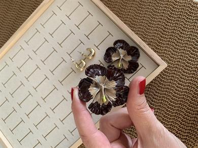 Özel Seri Orj Marka İkili Bombeli Ay Kahverengi Çiçek Küpe