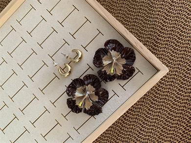 Özel Seri Orj Marka İkili Bombeli Ay Kahverengi Çiçek Küpe