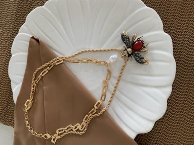 Özel Seri Orj Marka İkili İnci  Arılı Kolye 