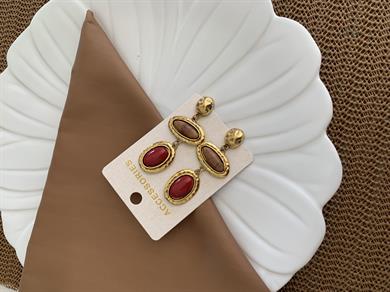 Özel Seri Orj Marka Oval Renkli Taş Tasarım Küpe