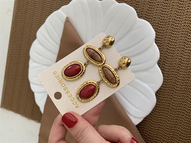 Özel Seri Orj Marka Oval Renkli Taş Tasarım Küpe