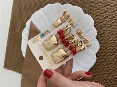 Özel Seri Orj Marka Plaka Kare Ezme Tasarım Küpe