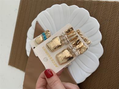 Özel Seri Orj Marka Plaka Kare Ezme Tasarım Küpe