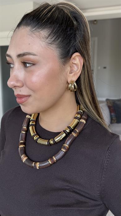 Özel Seri Orjinal Marka Plaka Boru Tahta Detaylı Tasarım Kolye 