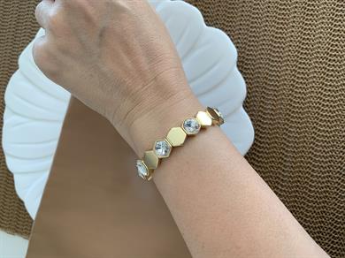 Özel Seri Plaka Beşgen Tek Taşlı Lastik Bilezik